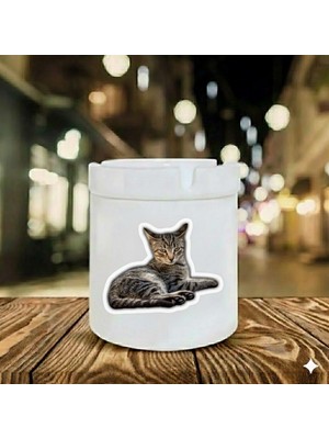 Sartre Art Şirin Kedi Baskılı Porselen Söndür-At Kokusuz Küllük Kül Tablası