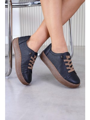 IN890  Model 3 cm Tabanlı Yeni Sezon Spor Ayakkabı Orjinal Deri Lacıvert