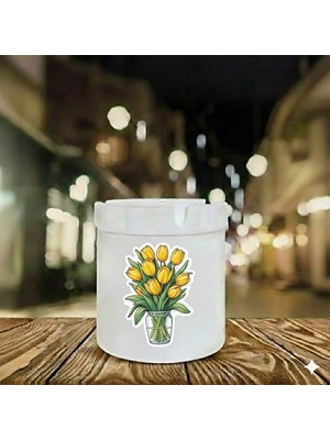 Sartre Art Sarı Çieçğim Baskılı Porselen Söndür-At Kokusuz Küllük Kül Tablası