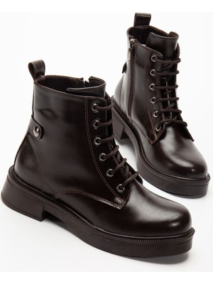 Zerenyus ZRİN-2003 Premium Kahve Kırışık Rugan Bağcıklı Fermuarlı Günlük Kadın Bot