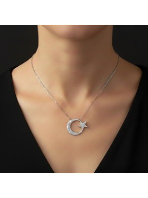 Modahilye - 925 Ayar Gümüş Ayyıldız Hilal kadın Kolye