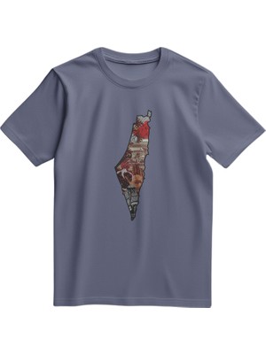 Zaytoon Unisex Kısa Kollu Filistin Haritası Kolaj Baskılı Tişört S - 2xl T300033