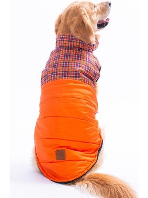 Pawstar Turuncu Elgin Paws Ekose Desen Yelek Büyük Irk Köpek Yeleği Köpek Kıyafeti Köpek Yağmurluk