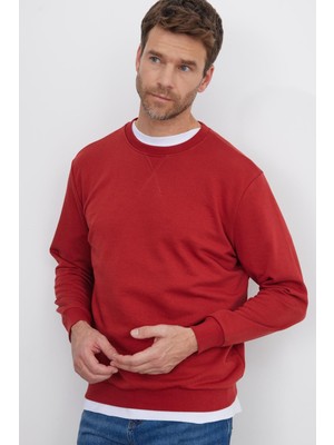 Tudors Unisex Relax Fit Rahat Kesim %100 Pamuk 3 İplik Basic Kiremit Bisiklet Yaka Sweatshirt