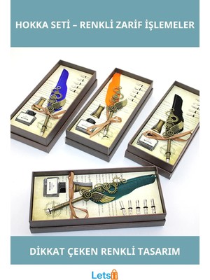 Letsii Renkli Şık Divit Hokka Seti Tüy ve Hokka