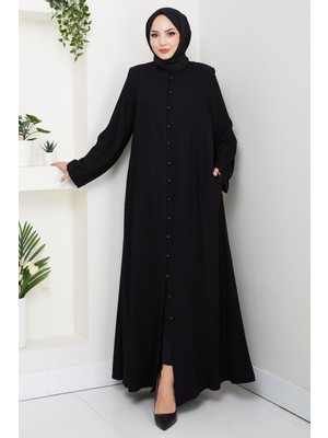 Kolu Pensli Düğmeli Ferace Siyah HM2861
