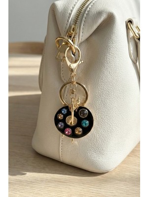 Modex Altın Sarısı Renkli Taş Detay Ressam Paleti Çanta Aksesuarı Anahtarlık