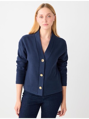 Jimmy Key Lacivert Rahat Kesim V Yaka Yumuşak Dokulu Örme Hırka