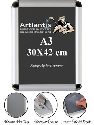 Artlantis A3 Tak Çıkar Rondo Çerçeve 30X42 cm 1 Adet Açılır Kapanır Çerçeve Aç Kapa Çerçeve A3 Afiş Çercevesi