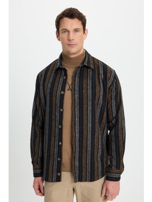Tudors Erkek Relax Fit Rahat Kesim Spor Yaka Çizgili Oduncu Gömlek