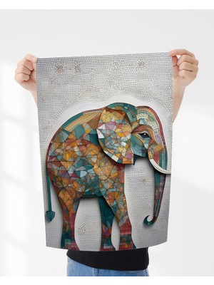 Rosa Art Geometrik Mozaik Fil Posteri | Modern Soyut Renkli Fil Desenli Dekoratif Duvar Posteri , Ev , Ofisçerçeve Içi Poster