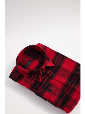 Tudors Erkek Big Size Büyük Beden Uzun Kollu Cepli Kareli Kışlık Oduncu Gömlek