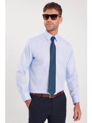 Tudors Regular Fit Mavi Non-Iron %100 Pamuk Doğa Dostu Ekoteks Belgeli Ütü Gerektirmez Gömlek