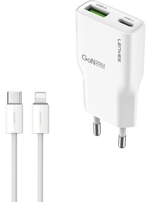 Lenyes LCH11 Type-C To Lightning Gan Teknolojili Pd Hızlı Şarj Özellikli Kablolu Şarj Seti 20W Beyaz