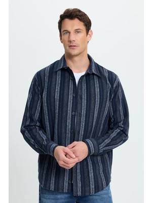 Tudors Erkek Relax Fit Rahat Kesim Spor Yaka Çizgili Oduncu Gömlek