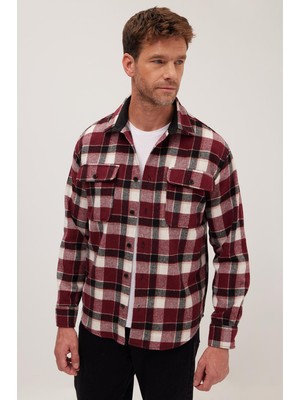 Tudors Erkek Gömlek Kışlık Çift Cep Kapaklı Relax Fit Kesim Günlük Kullanım Ekose-Kareli