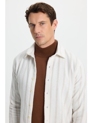 Tudors Erkek Slim Fit Dar Kesim Yaka Düğmeli Çizgili Oduncu Gömlek