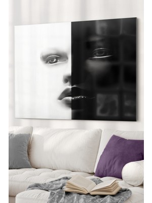 Siyah Beyaz Kadın Silüeti | Soyut Temalı Cam Tablo| 50X70 cm