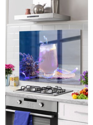 Premium Mutfak Cam Ocak Arkası Koruyucu Tezgah Ankastre Arkası Koruyucu | Bitki Içecek Bardak Mor