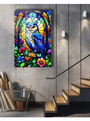 Vitray Baykuş Cam Tablo