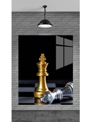 Satranç Taşları Dekoratif Temperli Cam Üzerine Tablo Sevgilinize Yılbaşı Hediye