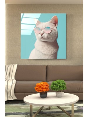 Kedi Portre Cam Tablo, Dekoratif Cam Tablo