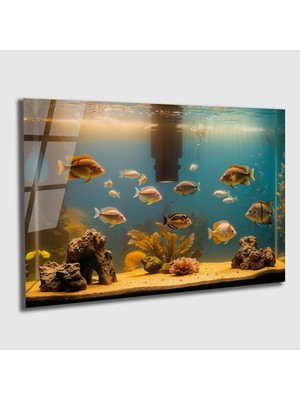Akvaryum Balık Cam Tablo - Dekoratif Cam Tablo,  Duvar Dekoru Hediyelik Büyük Tablo