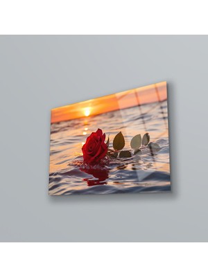 Gül Cam Duvar Dekoru , Modern Cam Tablo , Cam Baskı , Salon Duvar Tablosu , Ofis Duvar Dekoru