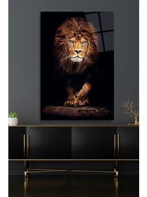 Aslan Hayvan Portresi Uv Baskılı Cam Tablo, Ev ve Ofis Yüksek Çözünürlüklü 4mm Cam Tablo