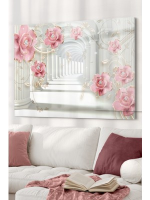 Pembe Gül ve Inci | Çiçek Temalı Cam Tablo | 50X70 cm