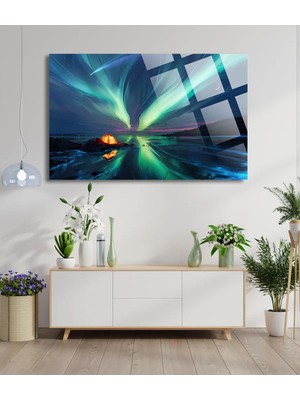 Harika Kuzey Işıkları Manzarası 4mm Lüks Kırılmaz Temperli Yüksek Çözünürlüklü Cam Tablo