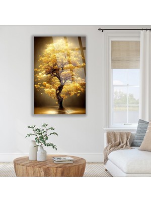 Altından Işıldayan Ağaç Harika Tasarım Tablo Kırılmaz Cam Tablo Ev Hediyesi Iş Yeri Hediyesi