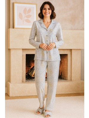 Remsa Kadın Kurdele Desen Suprem Düğmeli Pijama Takımı 0520 GRI04