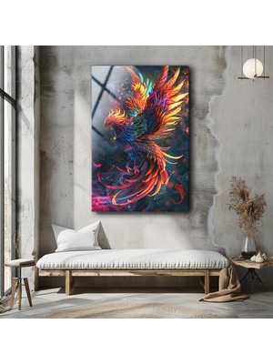 Anka Kuşu Modern Cam Tablo , Yüksek Kalite Temperli Cam Üzeri Profesyonel Baskı , Asmaya Hazır