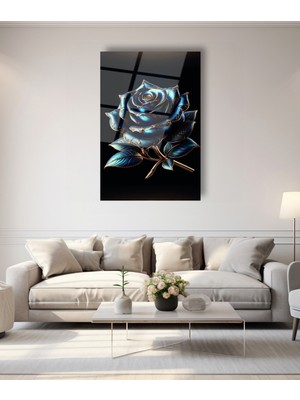 Mavi Metalik Gül Cam Tablo