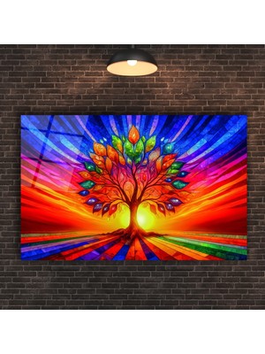 Renkli Hayat Ağacı Cam Tablo