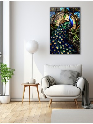 Vitray Tavus Kuşu Cam Tablo