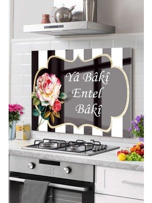 Premium Mutfak Cam Ocak Arkası Koruyucu Tezgah Ankastre Arkası Koruyucu 50X76CM | Ya Entel Ya Baki