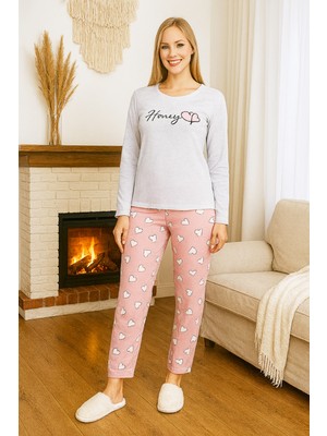Remsa Kadın Kalp Desen Suprem Pijama Takımı 0455 GRI02