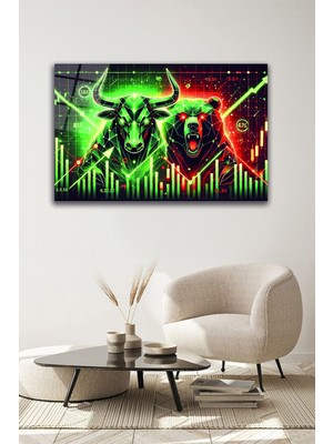 Marsilyan Kripto Para Temalı Boğa ve Ayı Cam Tablo