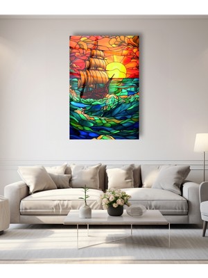 Vitray Korsan Gemisi Cam Tablo