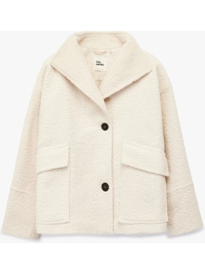 Koton Uzun Kollu Kruvaze Yaka Düğmeli Cepli Buklet Kaban