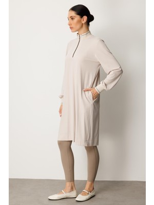 Micca Örme Softy Modal  Kol ve Yaka Ribanalı  Spor Araboy Kap Tunik-Taş