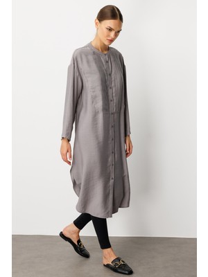 Micca Soft Modal (%90) Içerikli Pili Kırımlı Detay Kap Ferace-Gri