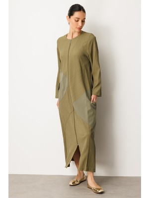 Micca x Tasarım Özel Dokuma Tam Boy Zamansız Kap Ferace-Haki