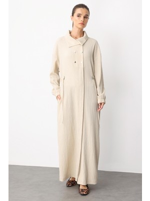 Micca Y Yaka Ply-Cupra Garni Detaylı Spor Elbise Kap Ferace-Bej