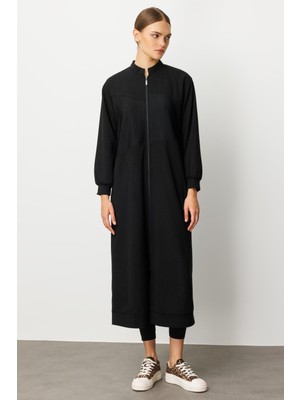 Micca Krep Doku ve Otto Kumaş Geçişli Komple Astarlı Spor Mevsimlik Zamansız Kap/Trench-Siyah