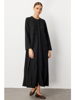 Micca Krep Esnek Dokulu Örme Elişi Kırım Garni Sade Kap/ Ferace-Siyah