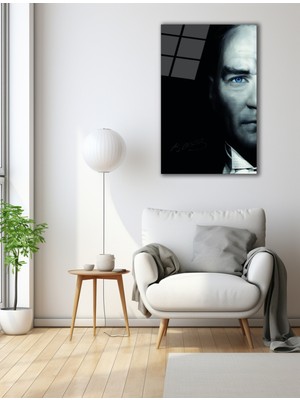 Siyah Beyaz Atatürk Cam Tablo