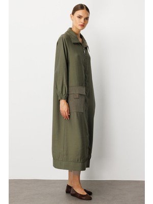 Micca Soft Modal (%90 Modal içerik) Rouge Garni Detaylı Kap Ferace-Haki